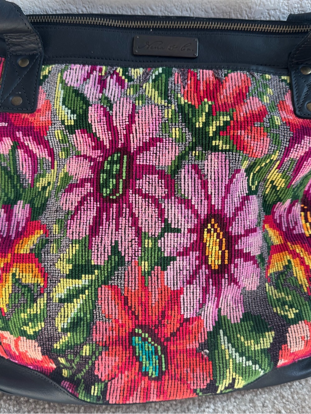 Nena  Floral Tote in Pink, Red, Green and Black